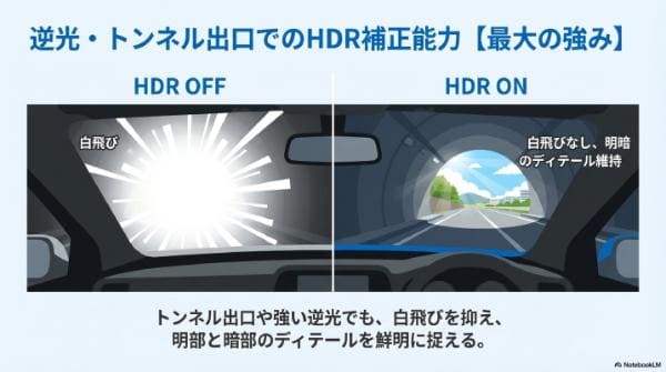 逆光・トンネル出口でのHDR補正能力【最大の強み】