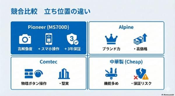 競合機種とVREC-MS700Dの比較｜アルパイン・コムテック・中華製