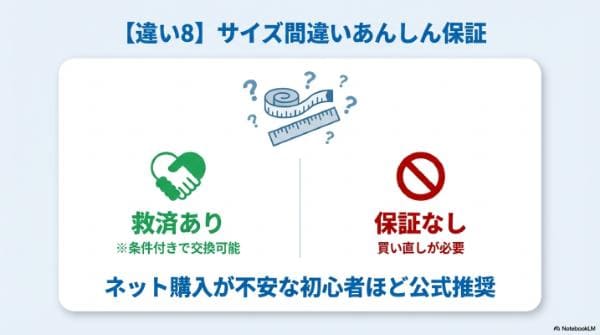 【違い8】サイズ間違いあんしん保証