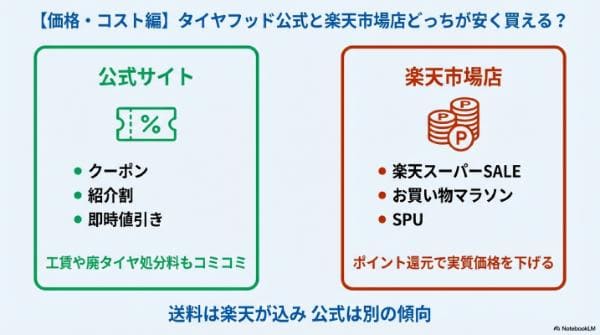 【価格・コスト編】タイヤフッド公式と楽天市場店どっちが安く買える？