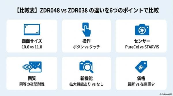 【比較表】ZDR048 vs ZDR038 の違いを6つのポイントで比較