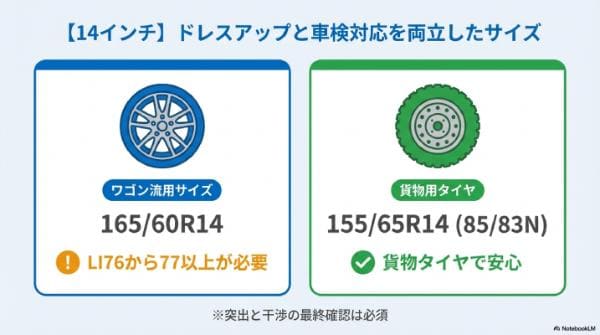 【14インチ】ドレスアップと車検対応を両立したサイズ