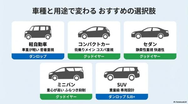 車種別｜あなたの乗り方に合うスタッドレスはどっち？