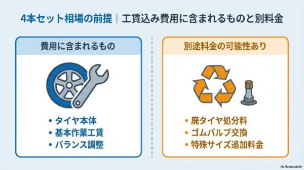 4本セット相場の前提｜工賃込み費用に含まれるもの・別料金のもの