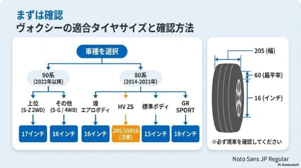 まずは確認！ヴォクシーの適合タイヤサイズと確認方法