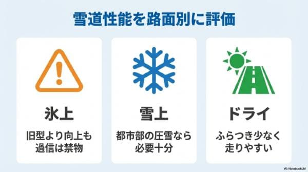 【評判】ノーストレックN5は効かない？雪道性能を路面別に評価