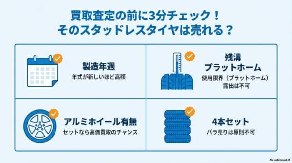 買取査定の前に3分チェック！そのスタッドレスタイヤは売れる？