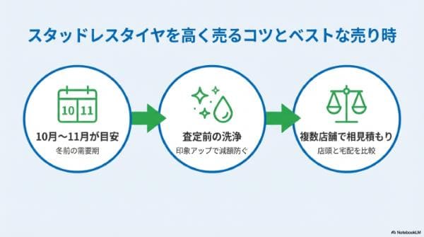 スタッドレスタイヤを高く売るコツとベストな売り時