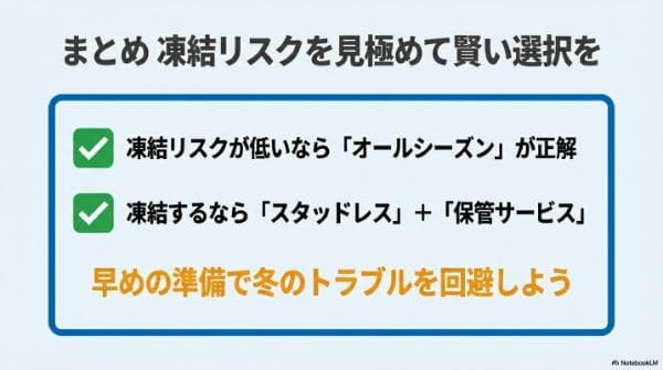 まとめ｜都内・関東は凍結リスクで、オールシーズンかスタッドレスか決める