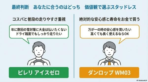 最終判断｜あなたに合うのはどっち？価値観で選ぶスタッドレス