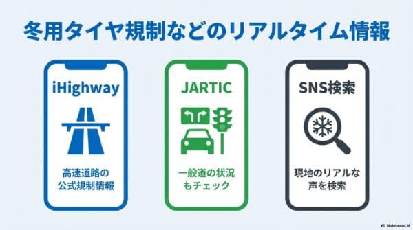 冬用タイヤ規制などのリアルタイム情報