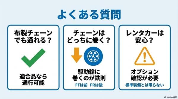 冬用タイヤ規制とチェーン規制の違いのよくある質問（FAQ）
